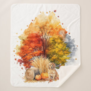 Manta Sherpa Diseño del perro de otoño acuático - Golden Retrie