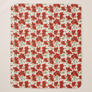 Manta Sherpa Diseño Floral de Amapola Roja Vintage Arte Botánic