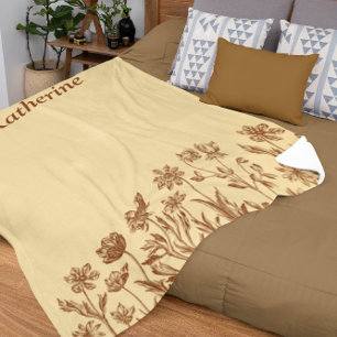 Manta Sherpa Diseño floral minimalista elegante con monograma