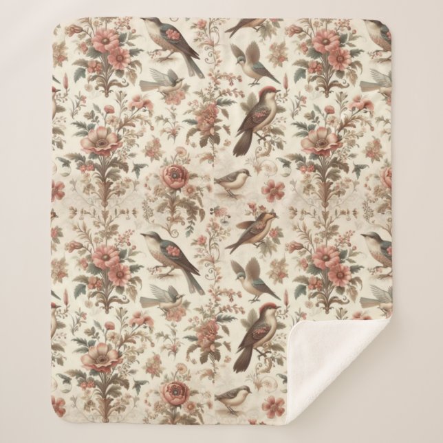Manta Sherpa Diseño floral vintage (Anverso)