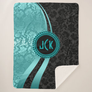 Manta Sherpa Diseño geométrico de damascos turquesa-azul y negr