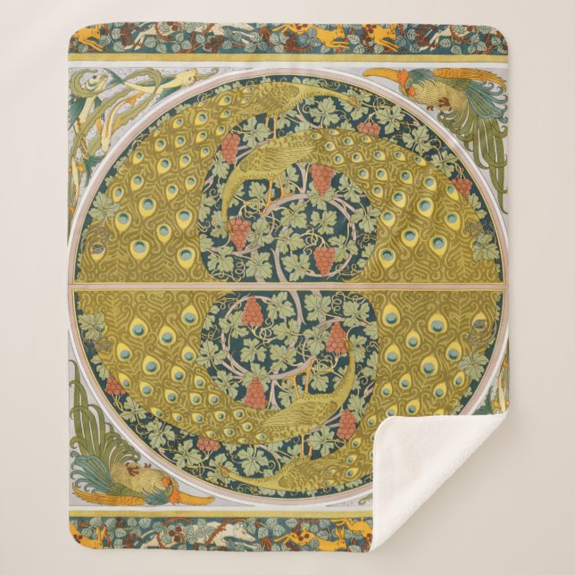 Manta Sherpa Diseño intrincado de estilo Art Nouveau pavo (Anverso)