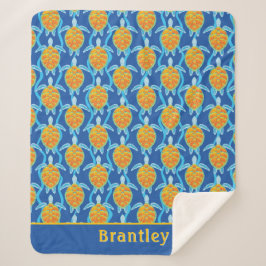 Manta Sherpa Diseño lúdico de tortuga azul Naranja