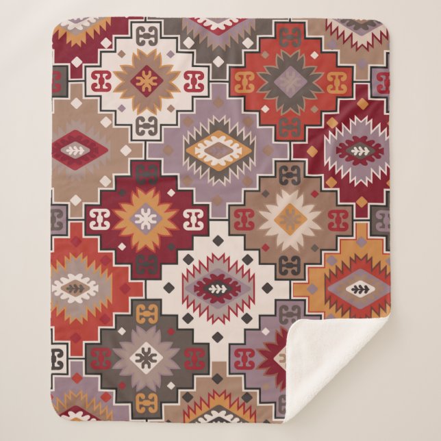 Manta Sherpa Diseño original de alfombra persa, textura tribal. (Anverso)