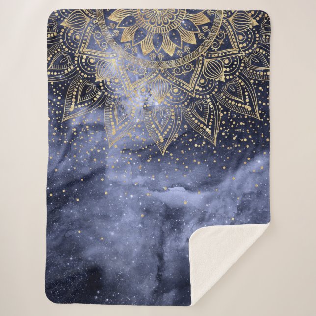 Manta Sherpa diseño original de confeti dorado mandala (Anverso)