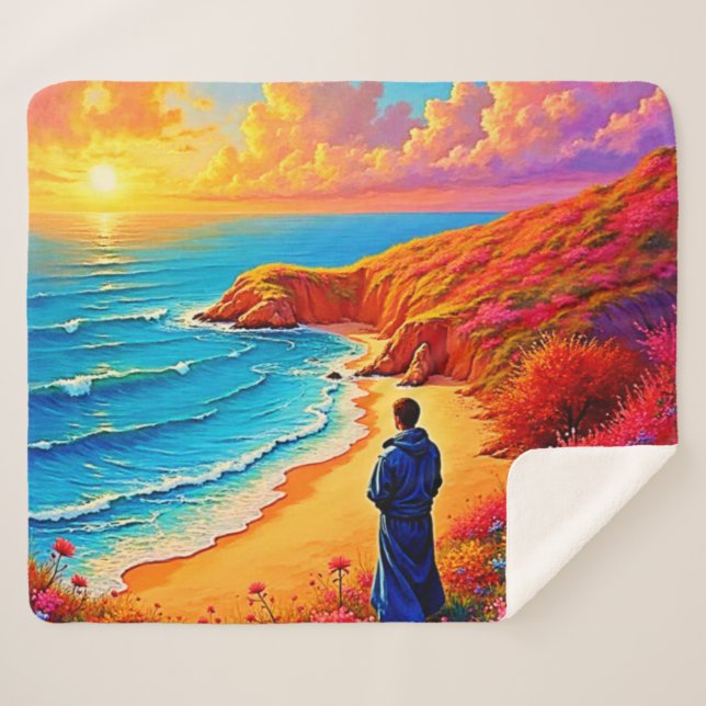 Manta Sherpa Diseño Sunset Beach Solitude Serenity (Anverso (horizontal))