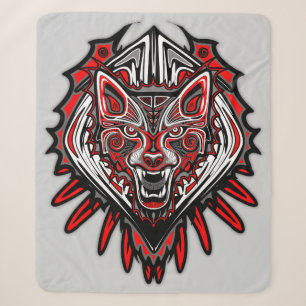 Manta Sherpa Diseño Totémico Tribal Haida de Lobo