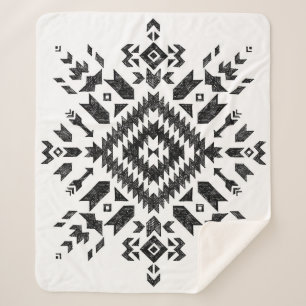 Manta Sherpa Diseño tribal: blanco negro dibujado a mano