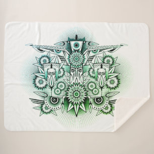 Manta Sherpa Diseño tribal de tonos verdes