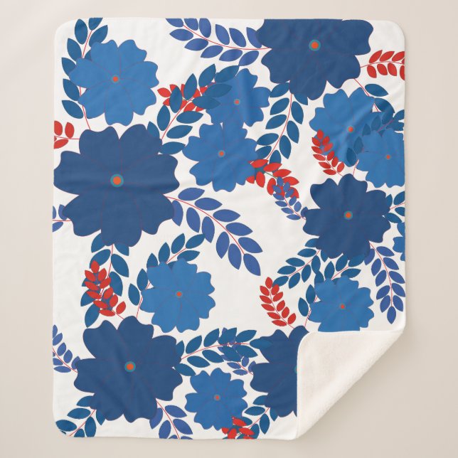Manta Sherpa Diseño vectorial de flores azules simples (Anverso)