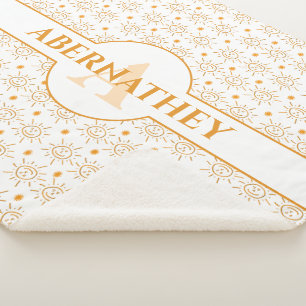 Manta Sherpa Divertido nombre de monograma inicial mano sol dib