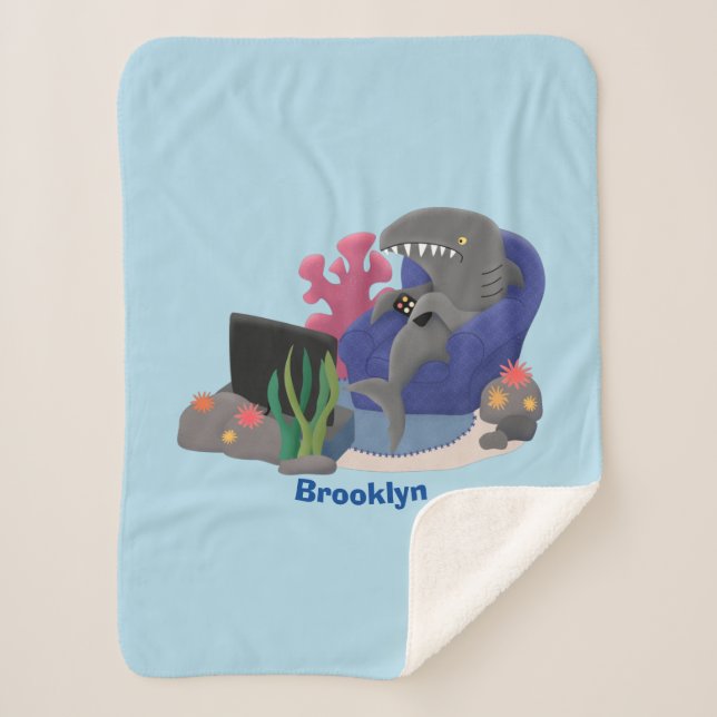 Manta Sherpa Divertido tiburón viendo al personalizado de telev (Anverso)