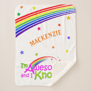 Manta Sherpa Divertido y lo sé con arcoiris en blanco