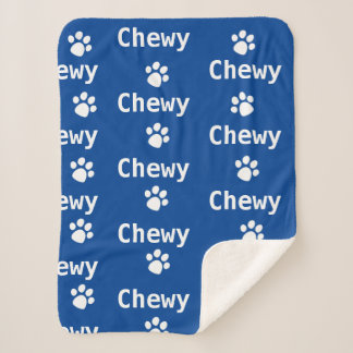 Manta Sherpa Dog Paw Name Navy White