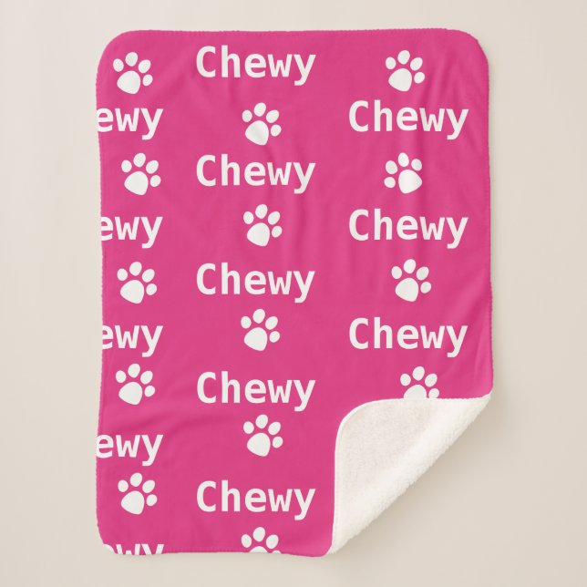 Manta Sherpa Dog Paw Name Pink White (Anverso)