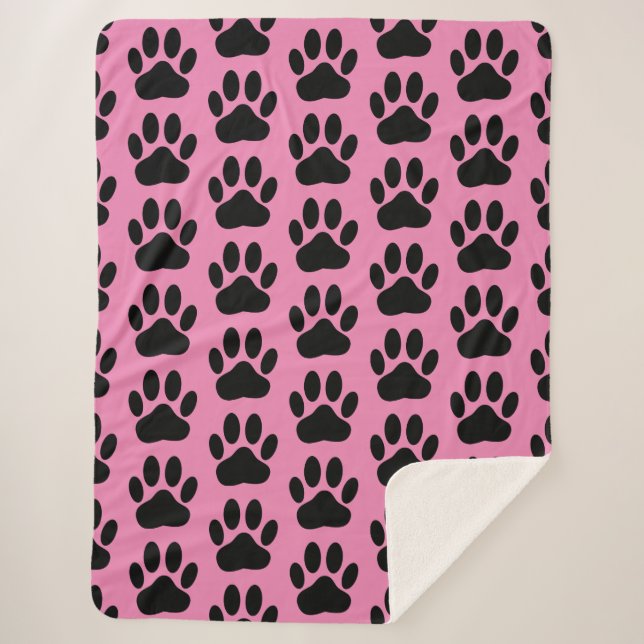 Manta Sherpa Dog Pawprint On Pink Sherpa Blanket (Anverso)