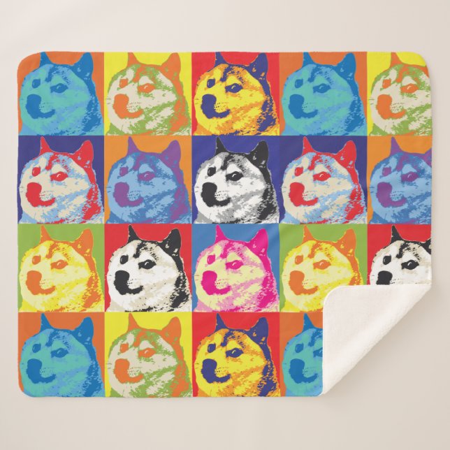 Manta Sherpa Dogecoína de arte pop (Anverso (horizontal))