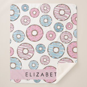 Manta Sherpa Donuts rosas, donuts azules, rociadores, tu nombre