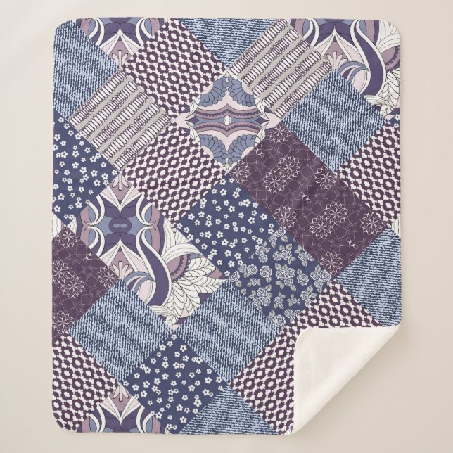 Manta Sherpa Doodle De Patchwork: Viejo Boho Seamless. (Anverso)