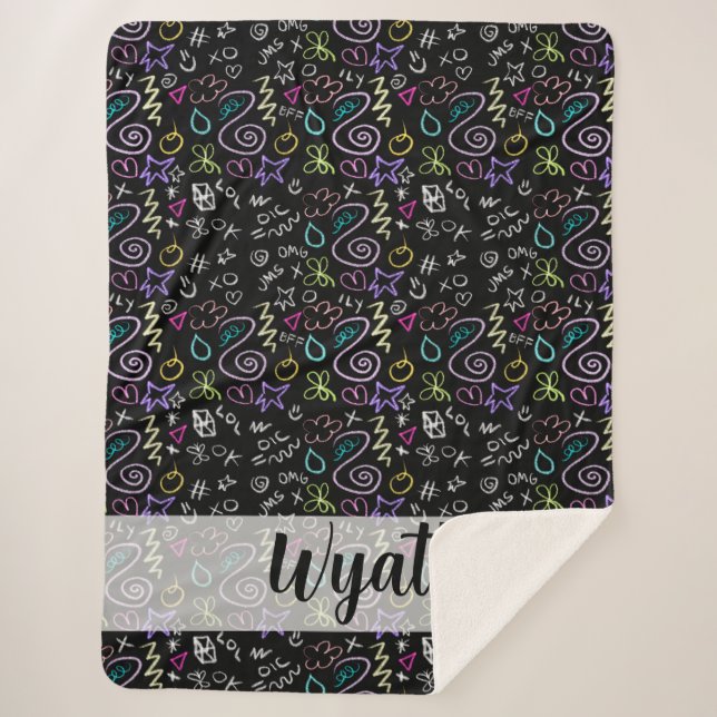 Manta Sherpa Doodles BFF - Patrón Purpurina falso (Anverso)