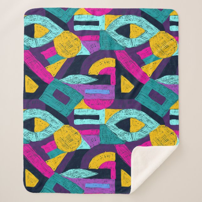 Manta Sherpa Doodles retro: arte pop geométrico. (Anverso)