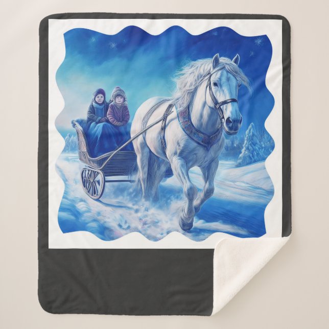 Manta Sherpa Dos Chicas Jóvenes En Un Snowowley En Sleigh (Anverso)