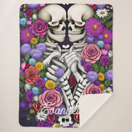 Manta Sherpa Dos esqueletos en un abrazo apasionado