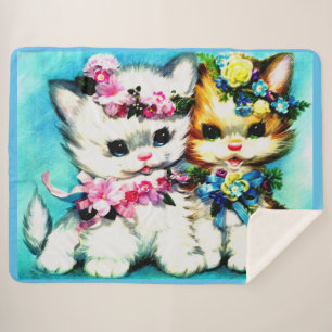 Manta Sherpa dos gatitos y muchas flores