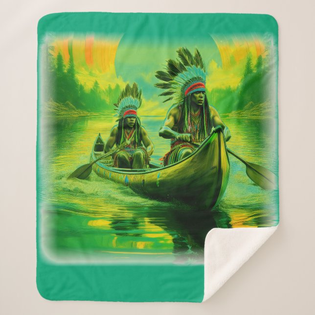 Manta Sherpa Dos Indios Están Remando En El Lago (Anverso)