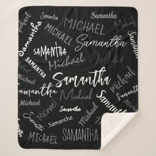 Manta Sherpa Dos nombres pareja patrón monograma blanco negro