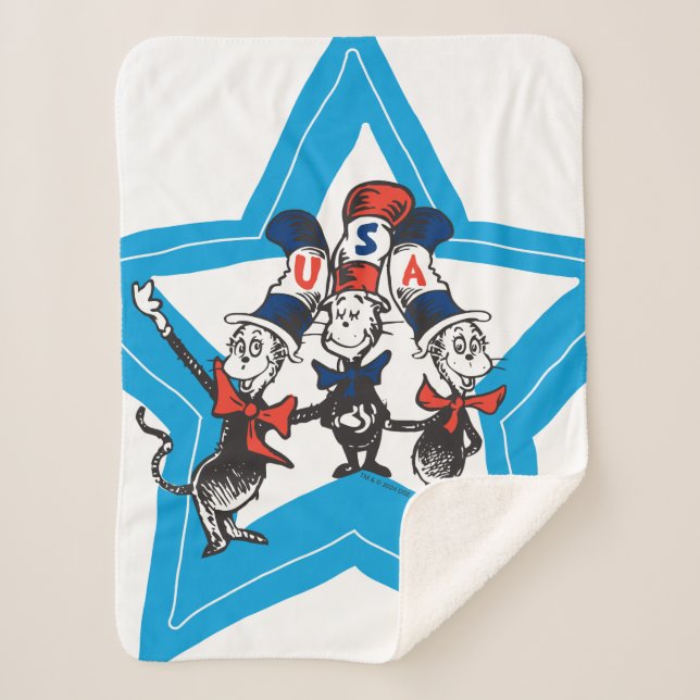 Manta Sherpa Dr. Seuss | Gráfico de Gorras de Little Cats USA (Anverso)