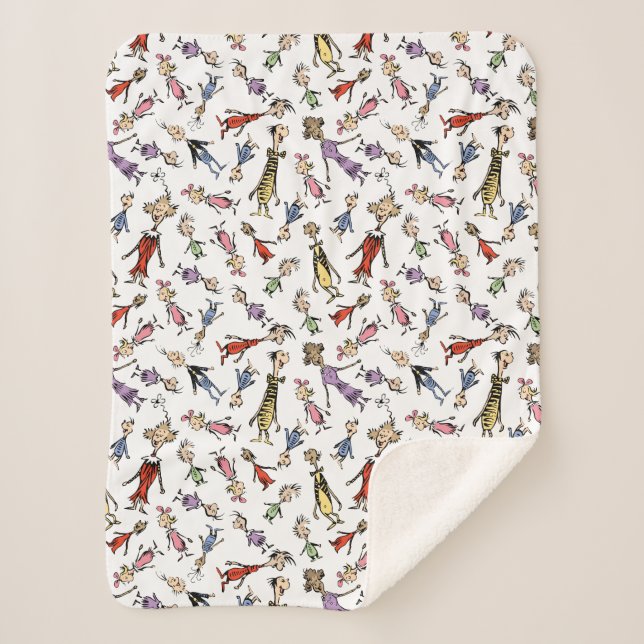Manta Sherpa Dr. Seuss Whoville Characters Festive Pattern (Anverso)