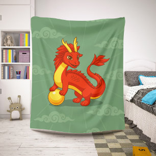 Manta Sherpa Dragón Chino Rojo sobre Verde
