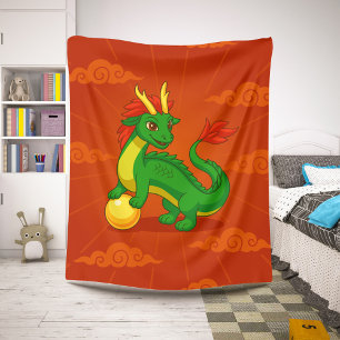 Manta Sherpa Dragón Chino Verde sobre Rojo