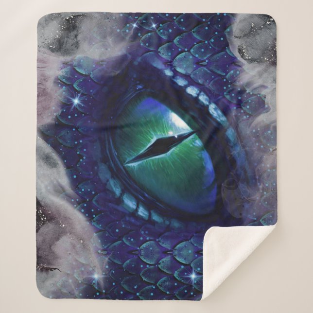 Manta Sherpa Dragón medieval gótico azul Glam Ink (Anverso)