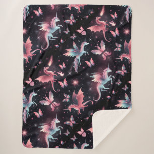 Manta Sherpa Dragón Mezcla Unicornio Rosa