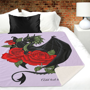 Manta Sherpa Dragón Negro Místico Rosas Rojas Lavanda Gótico