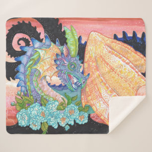 Manta Sherpa Dragón Rosa azul Pastel