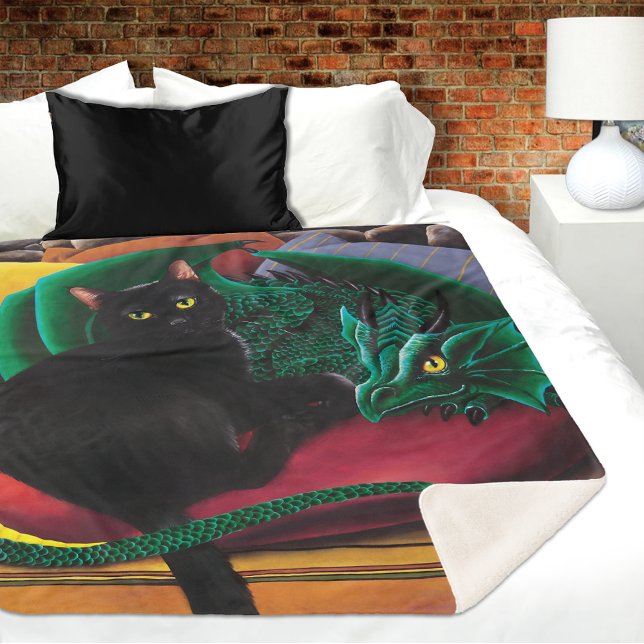 Manta Sherpa Dragón verde de gato negro (Subido por el creador)