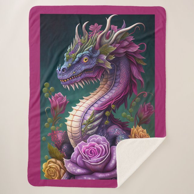 Manta Sherpa Dragón y flores (Anverso)