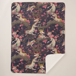 Manta Sherpa Dragones dorados y blancos con flores de cerezo