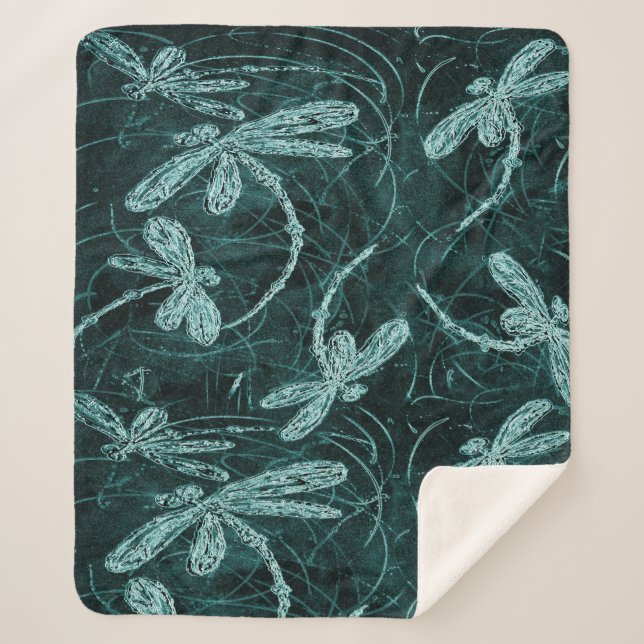 Manta Sherpa Dragonfly Disco Midnight Blue (Anverso)