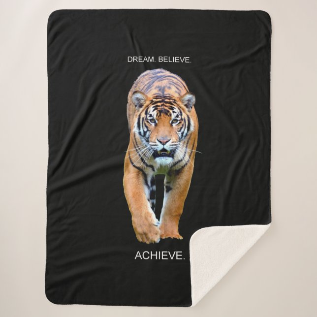 Manta Sherpa Dream Believe Lograr Tigre de Cita Motivacional (Anverso)