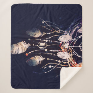 Manta Sherpa Dreamcatcher, ramas, estilo boho, arte digital.