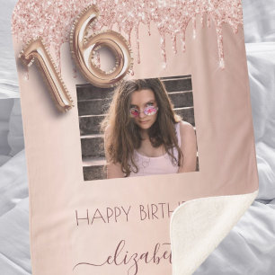 Manta Sherpa Dulce 16 purpurina de oro rosa rosa rosa rosado