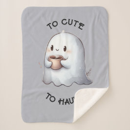 Manta Sherpa Dulce Fantasma Kawaii que Sostiene Café Acuarela 