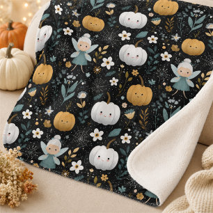 Manta Sherpa Dulce Hada de Halloween Kawaii y Calabazas Pastel
