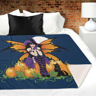 Manta Sherpa Dulce Hada de Halloween Parche de Calabaza Gato Ne