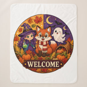 Manta Sherpa Dulce Zorro de Halloween Bruja Fantasma Otoño Invi