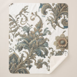 Manta Sherpa Dusky Blue Floral Brocade Pattern Sherpa Blanket